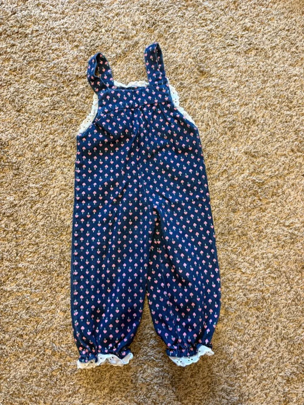 Vintage heart patterned denim overalls